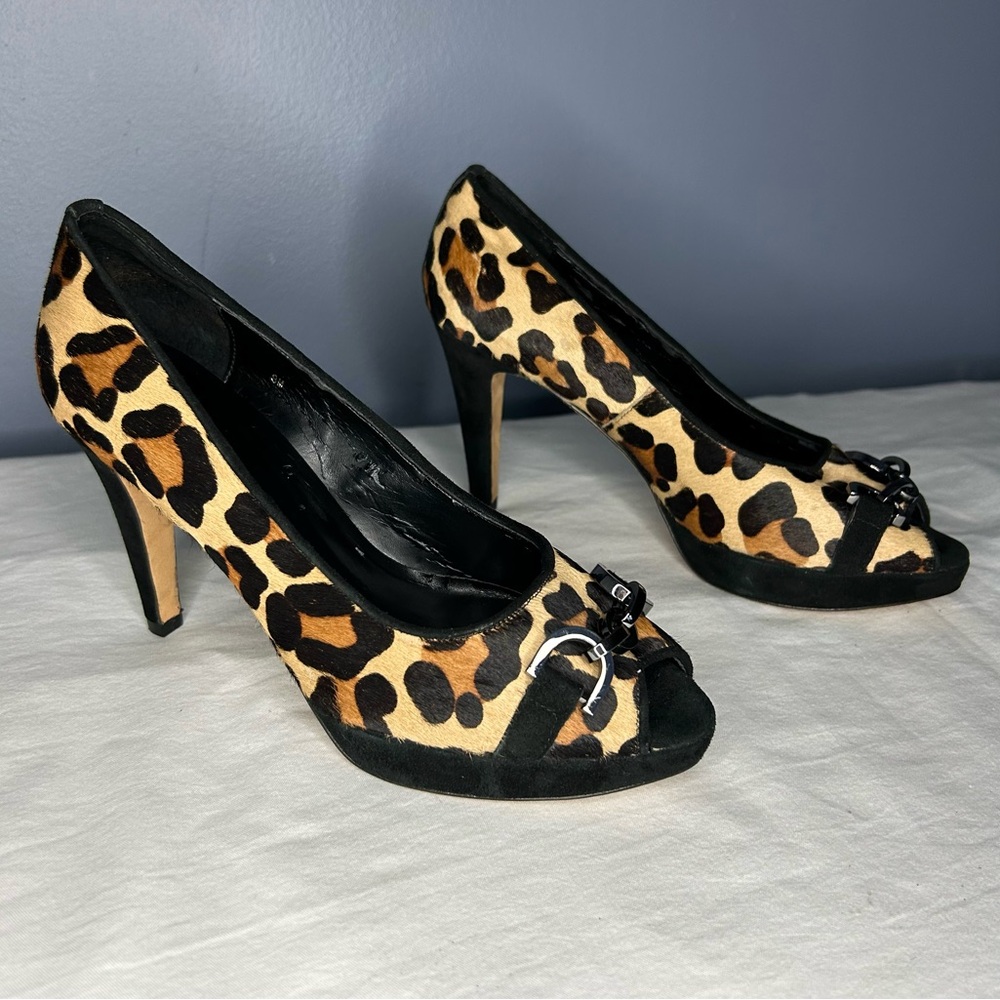 Vaneli Leopard Print Calf Hair Peep Toe Pumps Heels Womens‎ Size 8 Classic Fall